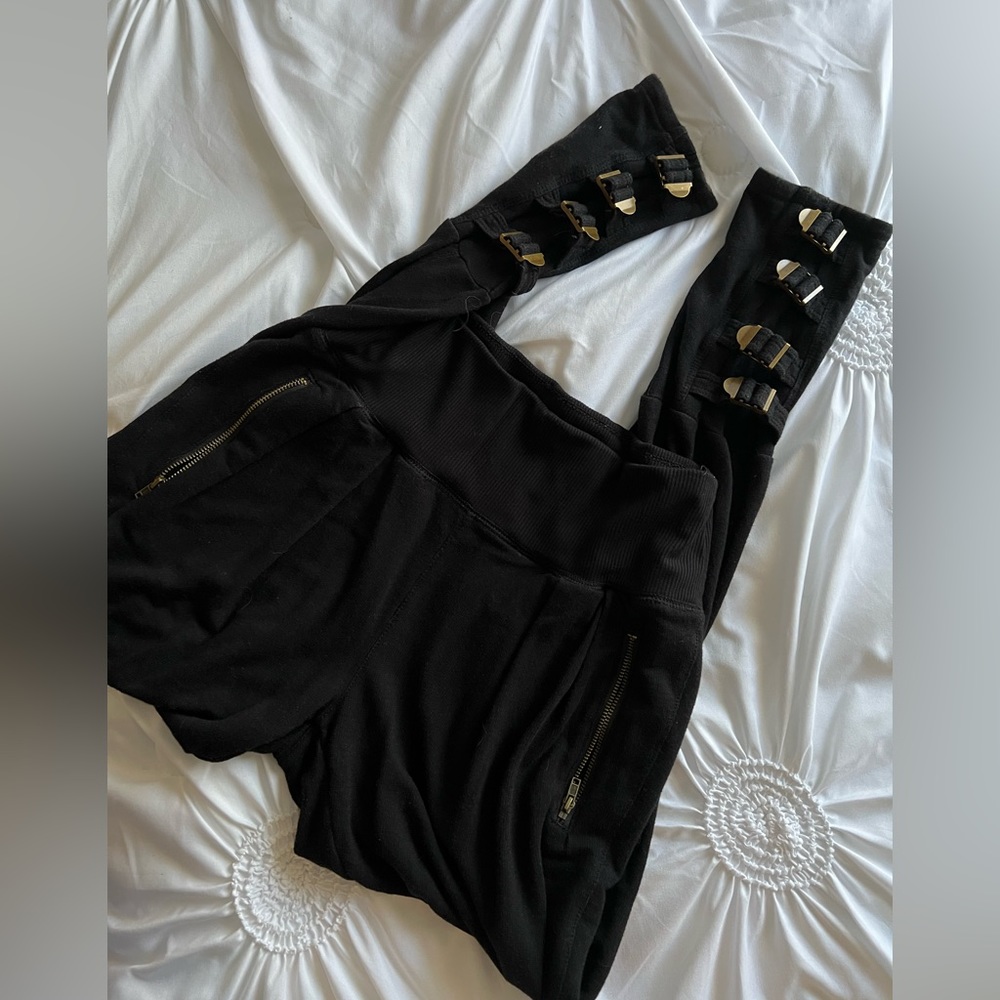 free people black jogger sweatpants with gold buckles